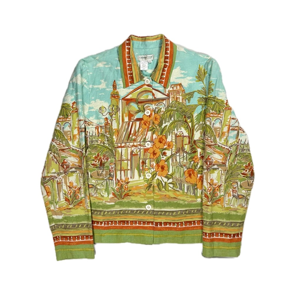 Vtg Coldwater Creek linen blend European villa print light jacket womens medium